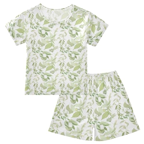 Green Leaves Pajama Set Pajamas Sleepwear Nightwear Loungewear Clothes Set B04047823