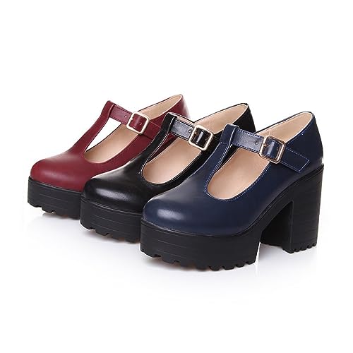 Aceptolcom Women's Leather T Strap Mary Jane Wedges Platform Loafers Comfortable Casual Buckle Strap Chunky Heel Office Shoes Dress Shoes2