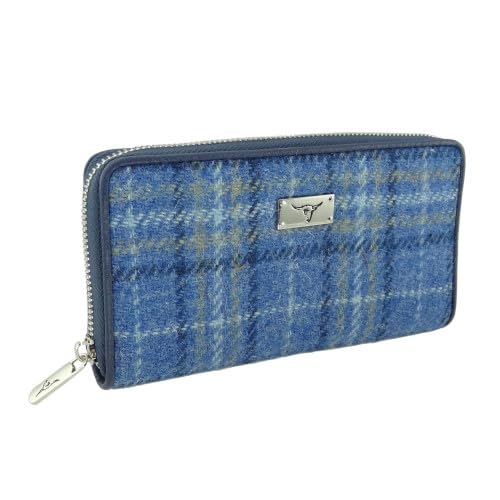 Glen AppinHarris Tweed Large Zip Purse LB2100 Staffa (Colour 129 Blue), Colour 129 Blue, Purse