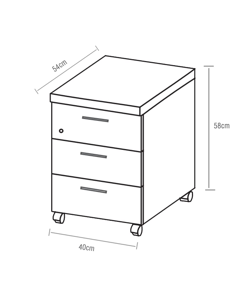 Spacio Cajonera Oficina 3 cajones Buck movil Profesional Alta Gama con Ruedas y Cerradura 40 x 54 x 58 cm Color wengue