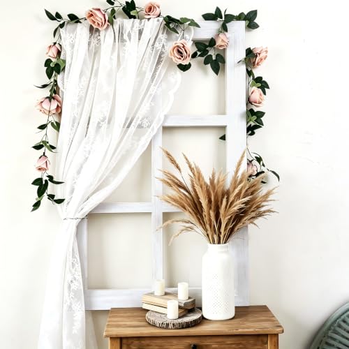 Image of LOSOUR 24x40in Wood Window Frame Wall Art, Vintage Rustic Wall Decor, Farmhouse Windowpane Decor, Decorative Wall Sculptures for Living Room, Bedroom, Entryway, Hallway(2, White-no glass, 40 inchL x 24 inchW)