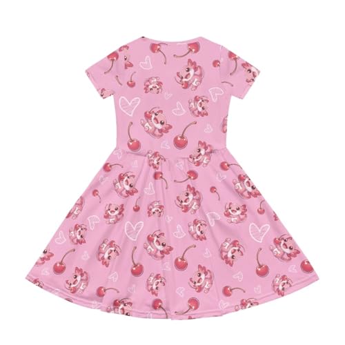 Image of Girls Dress with Pockets Basic Short Sleeve High Waist Swing Skater Dress School Party Dress for Kids