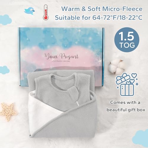 Image of ZIGJOY Swaddle Sleep Sack Newborn 1.5 Tog Fleece Wearable Blanket Baby 0-6 Months - Lightweight MicroFleece Winter Sleeping Sacks Bag for Infant Girl Boy Gifts, Grey