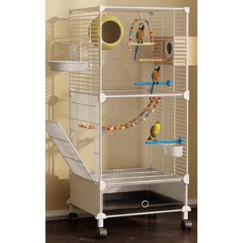 YFFY 鳥かご 鳥かご 大型 鳥ケージ キャスター付き 鳥かご移動便利 清掃が簡単 餌入れ付き ル鳥かご 複数飼い大型インコ ケージ セキセイインコゴザクラインコオカメイ (ホワイト)