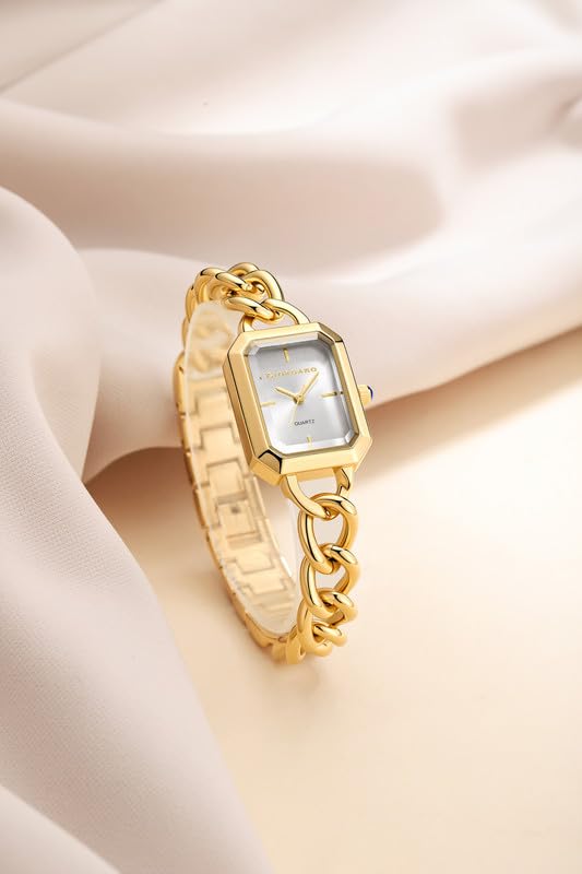 Image of Giordano Elegant Watch for Women with Gloss Sunray Dial, Quartz Movement, Rectangular Case, Stainless Steel Chain Strap and Blue Crown Accent