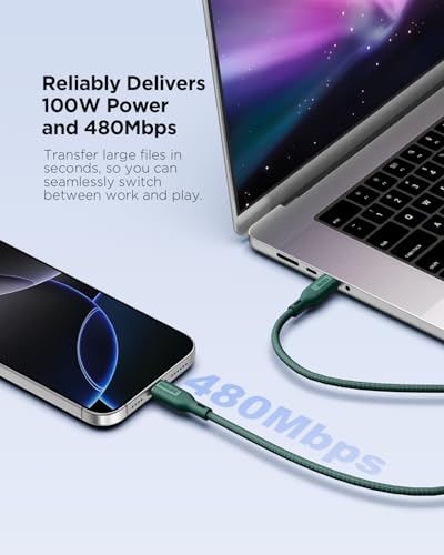 Image of Philips 100W Fast Charging USB C to USB C Cable, 1 Meter Magnetic Nylon Braided Type C to Type C Cable for Phones, Laptop, C to C Cable 480Mbps Data Sync, Crystal Teal