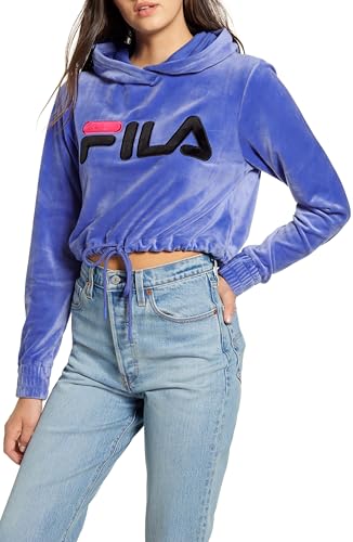 Fila Aitana Crop Velour Womens Active Hoodies Size XL, Color: Blue/Black