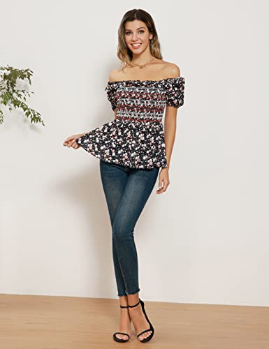 Grace Karin Womens Square Neck Ruffle Hem Shirred Peplum Top Short Sleeve Shirt Blouse Black Xxl #TOP2