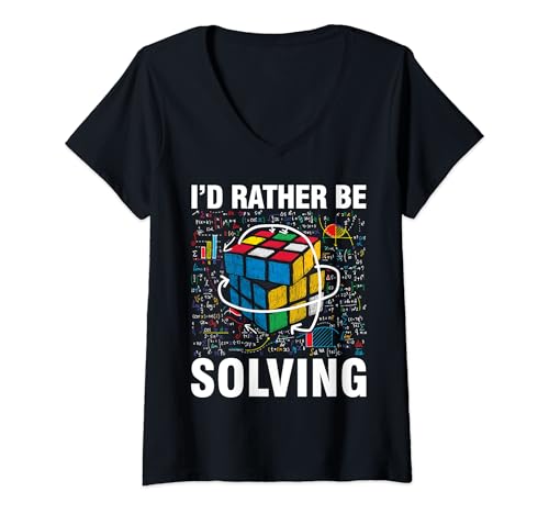 Womens I'd Rather Be Solving Funny Competitive Puzzle Speedcubing V-Neck T-Shirt