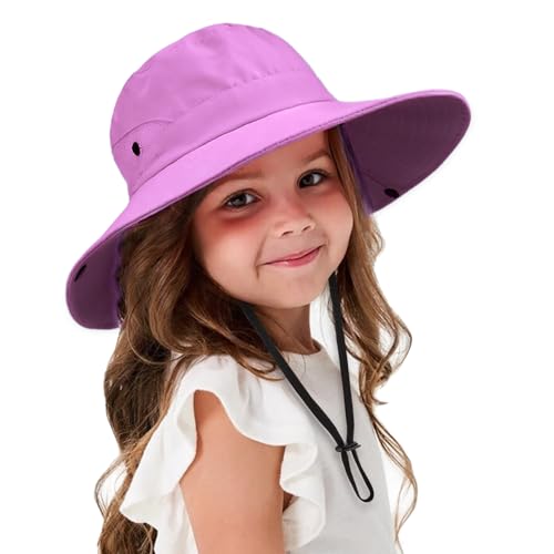 DRESHOW Chapeau de Soleil Bébé Fille Protection Contre les UV Chapeau de Soleil en Maille Pliable à Large Bord Bonnet d'été avec Mentonnière pour Enfants Filles 3-8 Ans
