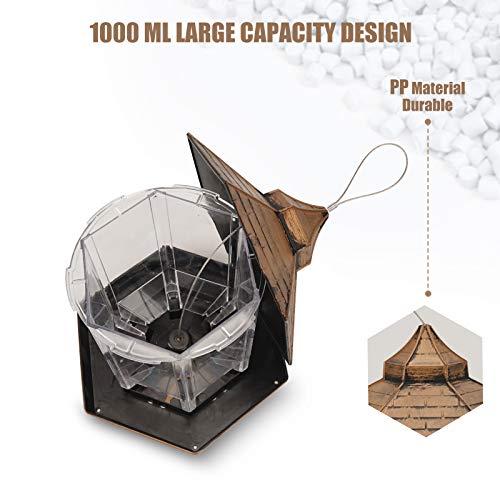 Mangeoire à Oiseaux, Mangeoire Oiseaux Exterieur, Mangeoire à Oiseaux Suspendue, Grande Capacité étanche Hexagonale Jardin Mangeoire à Graines pour Oiseaux Sauvages Suspendue (Marron) – Image 3