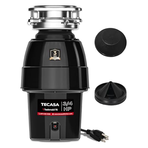 3/4 HP Garbage Disposal, TECASA Food Garbage Disposal with Power Cord, Stainless Steel Grinding System and 3-Bolt Mounting, Continuous Feed Garbage Disposals, Quiet, Taskmaid Series 75 by TECASA - Used condition - US$93.99