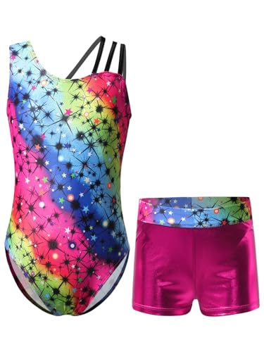 Kids Girls 2Pcs Gymnastics Outfits Sleeveless Dance Leotard with Shorts Set Athletic Biketard Dancewear Swimwear