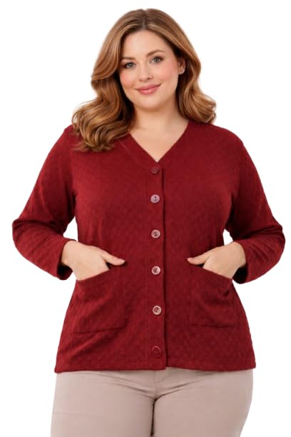 Image of Women Woollen V-Neck Cardigan Sweater for Winter Wear, Plus Size Also Available with Front Pockets