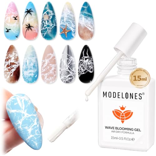 Image of modelones White Blooming Wave Gel Polish Ocean Wave Effect U V Cure | Marble Water Ripple Beach Lace Design Spreading Over Uncured Base Beginner Friendly Soak Off DIY Manicure Gift Nail Art Stuff