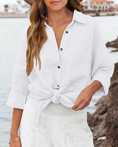 Image of NOLLSOM Casual Shirts for Women Long Sleeve Button Down Blouses Fall 2026 Solid Color Trendy Tops with Pocket