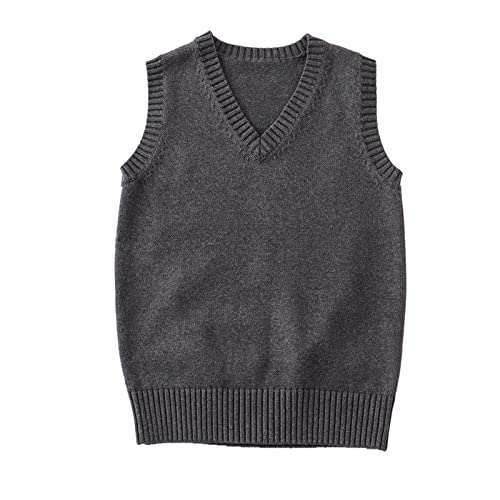 Blostirno Women’s Sweater Vest V Neck JK Uniform Kint Vests Solid Classic Sleeveless Pullover Sweaters Tops(Dark Grey M)