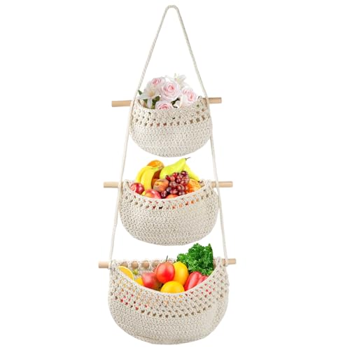 Dulynva Obstkorb Hängend 3 Stöckiger Hängekorb Küche, Handgewebte Hängekorb Obst, Hängender Wandtasche Organizer für Obst, Snack und Gemüse Aufbewahrung Dulynva Obstkorb Hängend 3 Stöckiger Hängekorb Küche, Handgewebte Hängekorb Obst, Hängender Wandtasche Organizer für Obst, Snack und Gemüse Aufbewahrung
