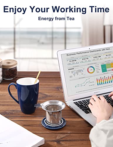 Yumkubis Tea Cup With Infuser And Lid, 17 Oz Large Tea Infuser Mug, Ceramic Tea Mug With 2 Lids, Tea Cups For Women, Men, Kids, Loose Tea, Gifts #TOP6