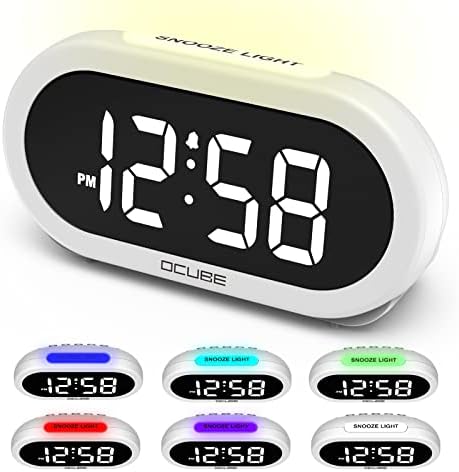 OCUBE Digital Alarm Clock with 7-Color Night Light, Bedside Clocks Mains Powered with Dimmable Brightness, Adjustable Volume, 5 Alarm Sounds, USB Charging, Snooze, 12/24H, Electric Clock for Bedroom
