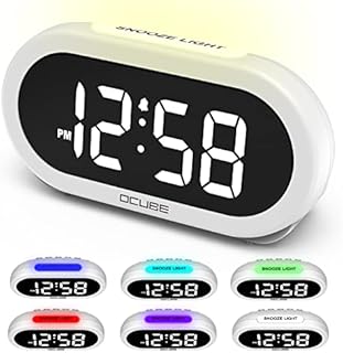 OCUBE Digital Alarm Clock with 7-Color Night Light, Bedside Clocks Mains Powered with Dimmable Brightness, Adjustable Volume, 5 Alarm Sounds, USB Charging, Snooze, 12/24H, Electric Clock for Bedroom