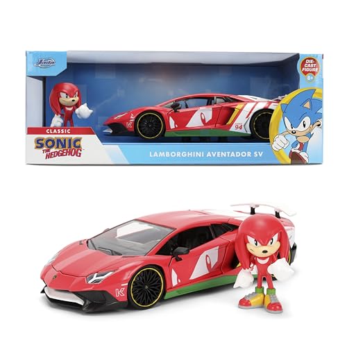 Jada Sonic Knuckles with Lamborghini Aventador SV – Hollywood Rides Die-Cast Vehicle & Knuckles Figure Toys – Opening Doors & Hood – Ages 8+