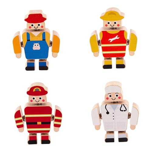 Luwecf 4 Piezas de Juguetes de Construcción de Madera a Presión, Mini Figuras de, Juguetes para Niños de 3, 4 Y 5 años, Regalo
