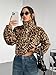 ZAFUL Women's Fashion Long Sleeve Lapel Half Zip Plain Faux Fur Sweatshirt Solid Color Crop Pullover Tops (2-Leopard,M)