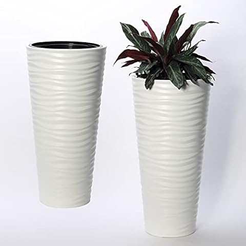 United Frames and Products “Michigan Dunes” Tall Modern Round Flower Pot with Insert Set of Two (27 Inch, White) Cover