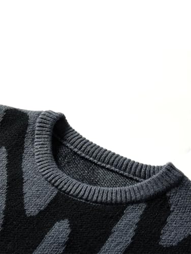 Men Contrast Pullover Sweater Long Sleeve Crew Neck Irregular Textured Casual Knit Jumper3