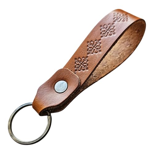 Handmade, Hand-Dyed, and Hand-Stamped Veg Tan Leather Keychain (Bison)