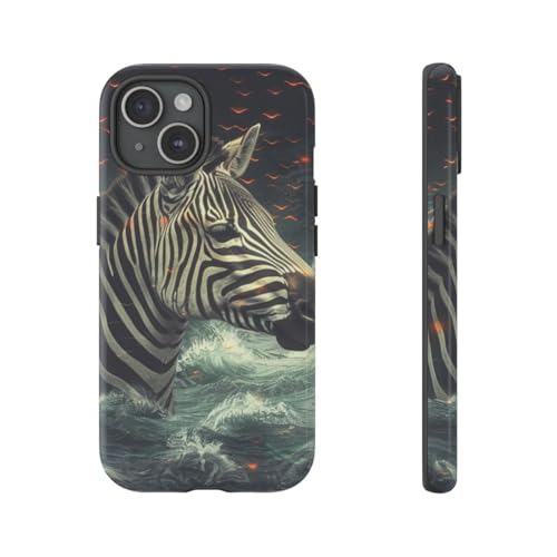 Coque rigide pour iPhone 15 motif zèbre et braises lumineuses noir
