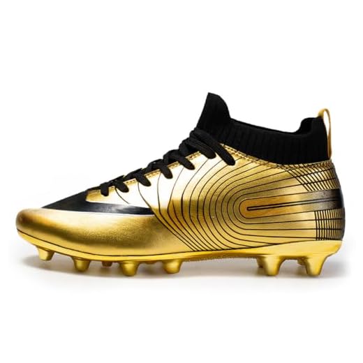 Professional Grade Soccer Cleats - High-Top Unisex Football Boots with Golden Soled Spikes and Soles for Outdoor and Indoor Training and Athletic Performance (Gold, Numeric_9_Point_5)