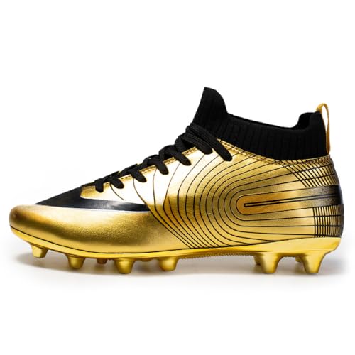Men's Soccer Cleats High-Top Unisex Football Boots with Golden Soled Spikes for Outdoor and Indoor Training and Athletic Performance (Gold, Numeric_9_Point_5)