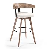 Glamour Home Beck Beige Linen Fabric Bar Stool with Natural Wood Backrest and Legs
