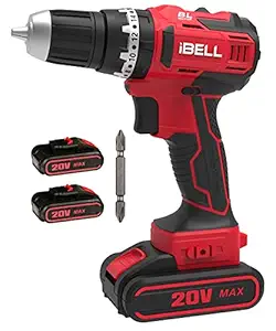 IBELL Brushless Cordless Impact Driver Drill BM18-60, 20 Volts, 1450 RPM, Chuck 10 millimeters, Li-Ion 1500 milliamp_hour, 20 Level Torque, 3 Mode Selections with 2 Batteries, RED