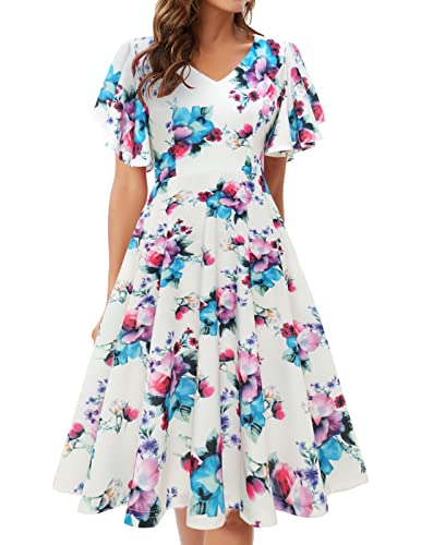 Image of Bridesmay Women's Formal Wedding Guest Dress for Women 2026 Short Sleeve Fit and Flare Tea Party Dresses