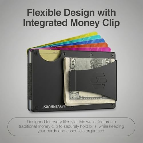 Image of Hayvenhurst Wallet for Men - Slim RFID Blocking Metal Wallet with Money Clip, Minimalist Front Pocket Credit Card Holder, Small Mens Wallet