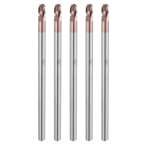 Image of HARFINGTON 5 Pcs Ball Nose End Mill 4 Flute 1 /8 inch Diameter 1 /8 inch Shank Tungsten Carbide TiAlN Coated Spiral CNC Router Bits 1 /4 inch Cutting Length Single End Ball for Carving Engraving Grinding