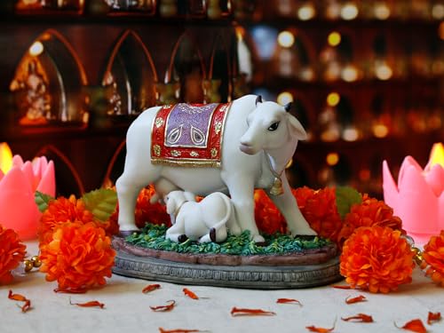 Estatua Kamdhenu Cow with Calf de Dios Hindú 6.7 in miniatura 3