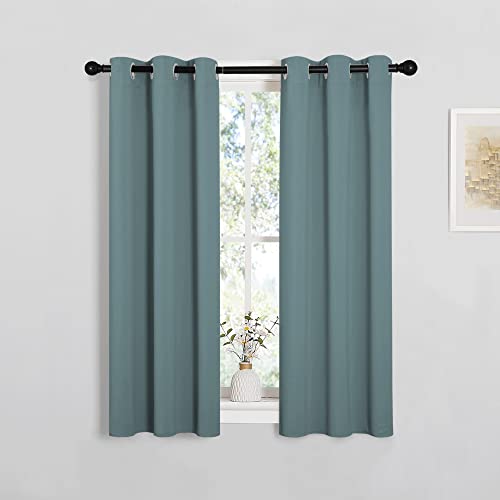 Image of NICETOWN Modern Blackout Curtains Noise Reducing, Greyish Blue, 2 Panels, W29 x L40 -Inch, Thermal Insulated and Privacy Room Darkening Drape Panels for Boy's Guest Room Door Small Short Window