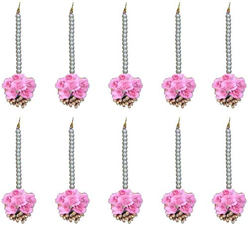 Laxmi Ethnics Beautiful Flower Fabric Along with Pearls Brass Maang Tikka for Womens Pack of 10 (Pink) (B08YN94535) Amazon Price History, Amazon Price Tracker