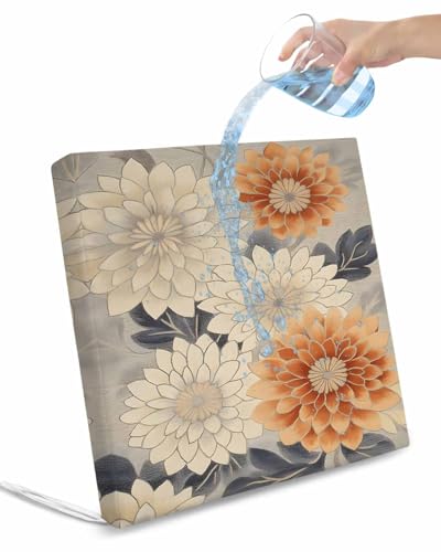 2 Pack Burnt Orange Grey Waterproof Cushion Covers with Ties, Outdoor Patio Chaise Lounge Chair Seat Cushion Slip Covers Replacement(Only Cover) Spring Floral Botanical Retro 22