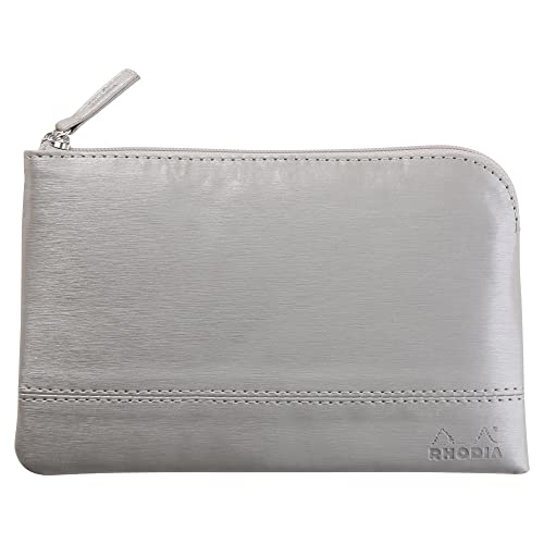 Rhodia 116521C pochette zippée simili cuir argent de rangement petites fournitures