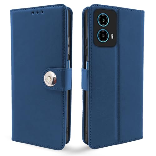 Image of Pikkme Moto G24 Power Flip Cover Leather Finish | Inside TPU with Card Pockets | Wallet Stand and Shock Proof | Complete Protection Button Flip Case (Blue)