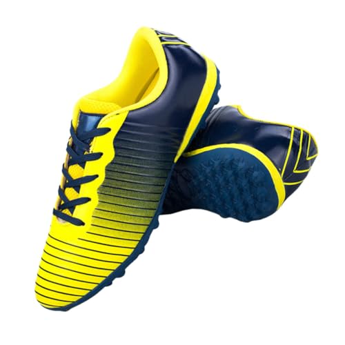 FRCOLOR Zapatillas de Fútbol Infantiles Tacos Pequeños Resistentes al Desgaste Suela Antideslizante Color Azul y Amarillo Talla 33 Calzado de Entrenamiento Niñas Ideales para Uso