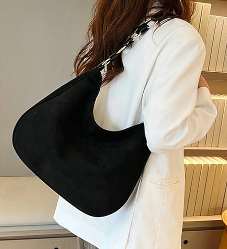 Women Suede Velvet Shoulder Bag 2024 Fall Winter Trendy Vintage Crossbody Tote Bag Stylish Hardware PU Leather Retro Colors4