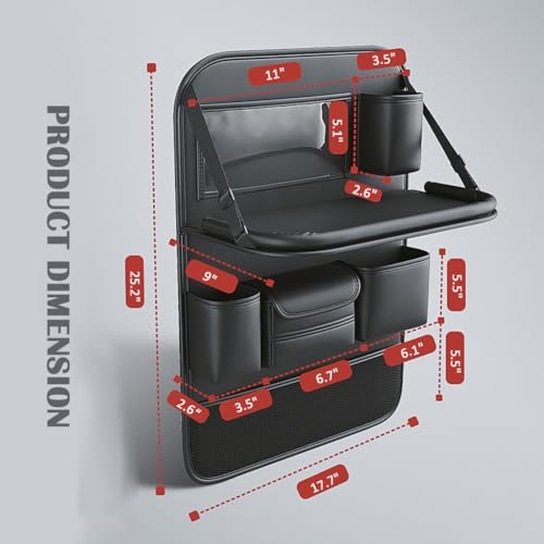 Car Backseat Organizer with Foldable Table Tray,Car Seat Back Protector with Touch Screen Phone Holder,Premium PU Leather Material,Compatible with Most Vehicles,Inner Car Accessories