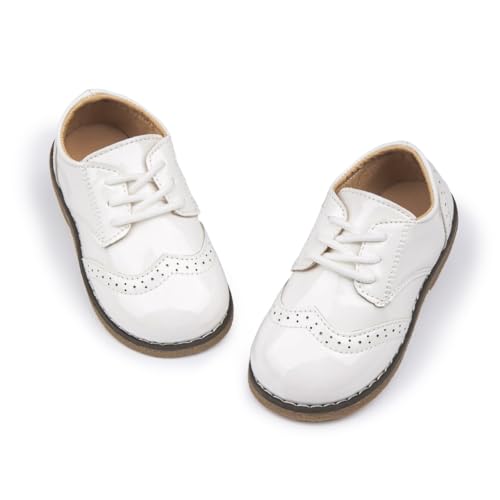 Image of Meckior Toddler Boys Girls Dress Shoes Little Kid Oxford Shoes Wedding Church Dress Shoes PU Leather Lace Up School Uniform Loafer Flats