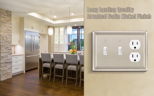 Image of Sunken Pearls Heavy Duty Decorative Wall Plate Switch Plate Outlet Cover (Double Toggle /Single Duplex, Satin Nickel)